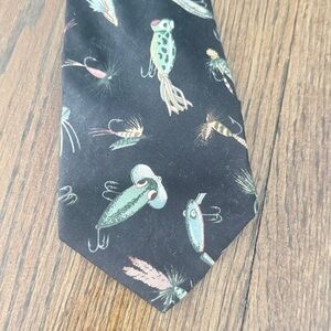 VERA BRADLEY Mens Neck Tie black fishing lure sport fish INDIANA USA Made BW
